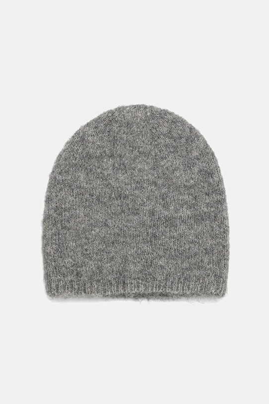Czapka damska beanie z domieszką wełny owczej i wełny alpaki średniej grubości szary RW25-CDD501