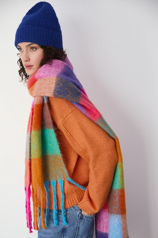 Czapka damska beanie z domieszką wełny gruba niebieski RW25-CDD705