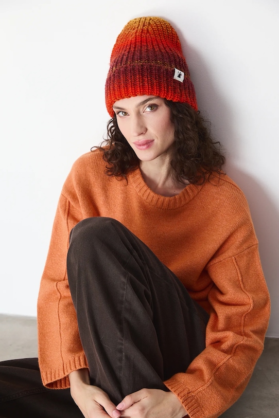 Czapka z domieszką wełny damska beanie wzorzyste multicolor RW25-CDD800