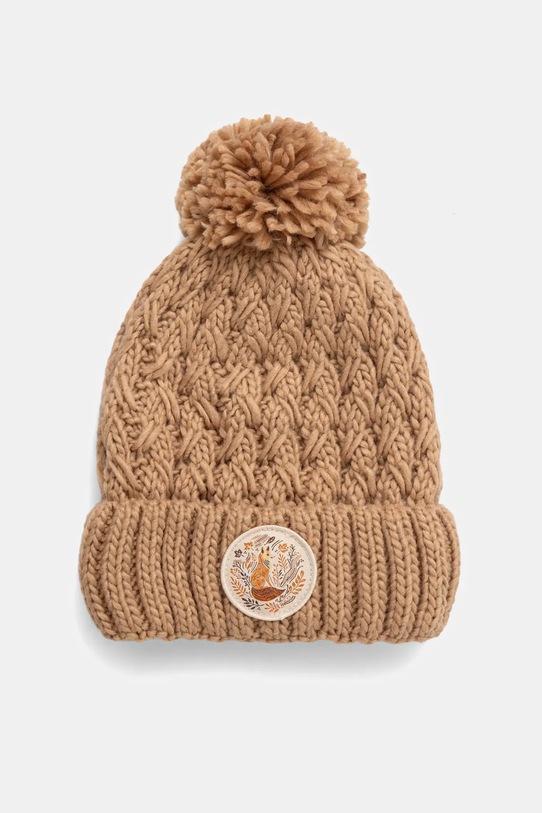 Czapka damska beanie z pomponem gruba beżowy RW25-CDD916