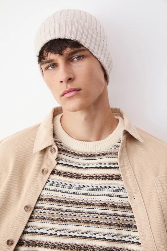 Czapka męska beanie prążkowana RW25-CDM070 beżowy