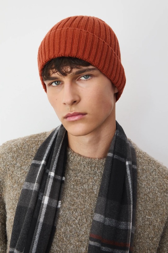 Czapka męska beanie prążkowana RW25-CDM070 pomarańczowy