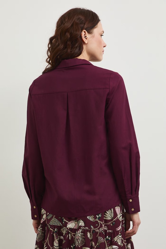 Odzież Koszula damska z domieszką lnu gładka RW25.KDD102 bordowy
