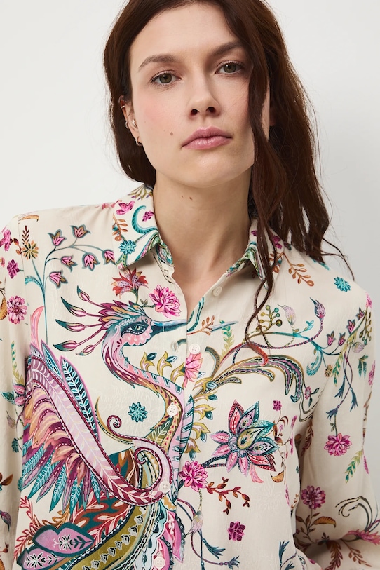 Koszula damska żakardowa z wiskozy wzorzysta beżowy RW25-KDDC00