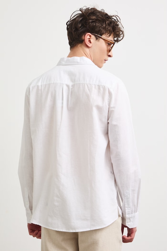 Odzież Koszula z lnem męska z kołnierzykiem klasycznym gładka RW25-KDM011 biały