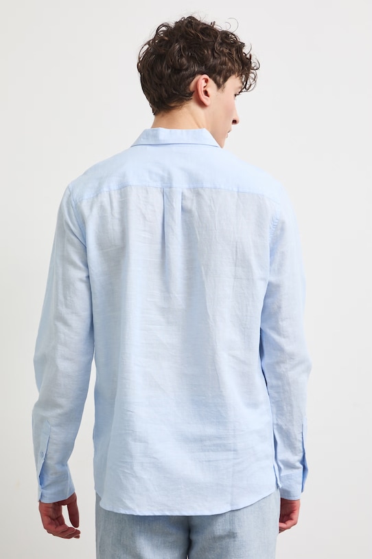 Odzież Koszula z lnem męska z kołnierzykiem klasycznym gładka RW25-KDM011 niebieski
