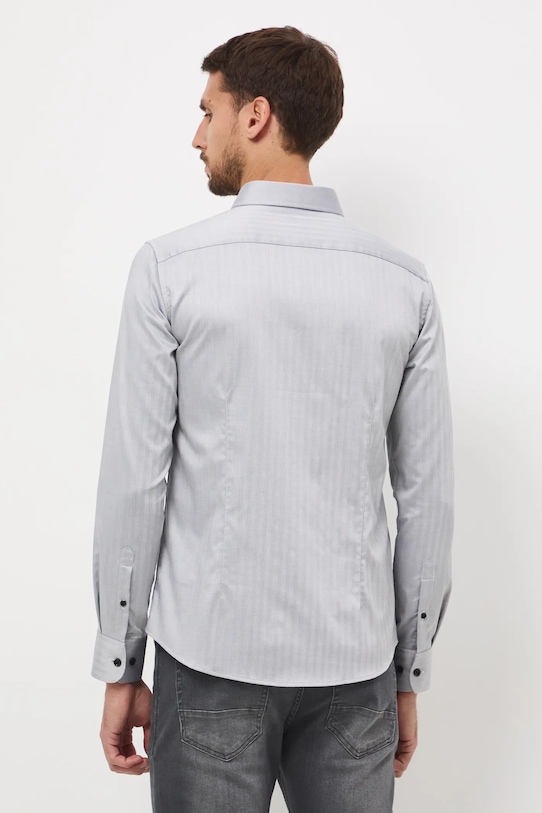 Odzież Koszula męska z kołnierzykiem klasycznym z drobnym wzorem RW25-KDM091 szary
