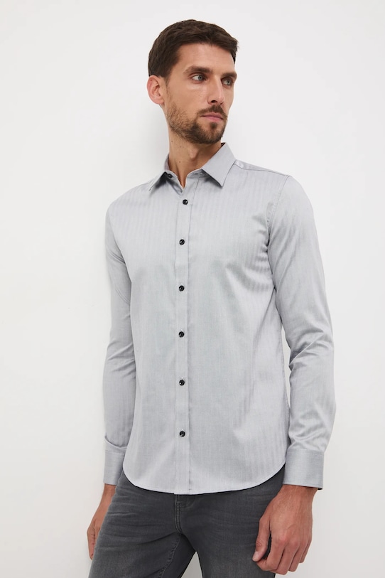Koszula męska z kołnierzykiem klasycznym z drobnym wzorem szary RW25-KDM091