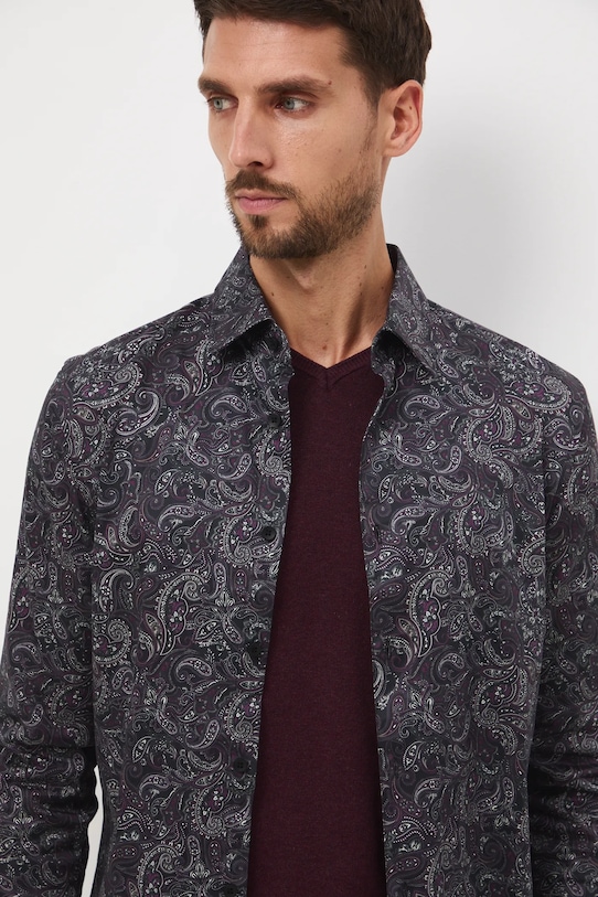 Koszula męska z kołnierzykiem klasycznym wzorzysta multicolor RW25-KDM096