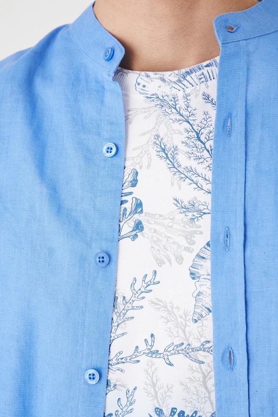 Koszula z lnem męska ze stójką RW25-KDM100 niebieski