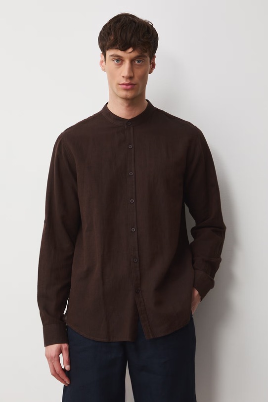 Koszula z lnem męska ze stójką RW25-KDM100 brązowy RS26