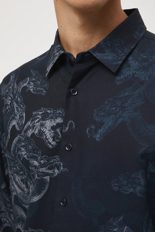 Koszula męska z kołnierzykiem klasycznym wzorzysta RW25-KDM300 granatowy