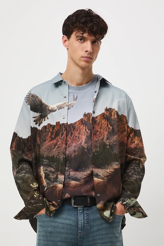 Koszula męska wzorzysta z lyocellem wzorzyste multicolor RW25-KDM400