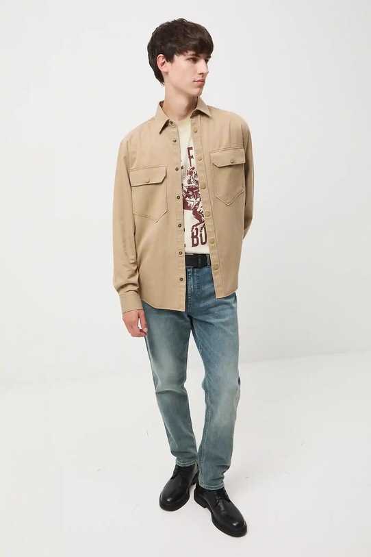 Koszula męska z kołnierzykiem klasycznym gładka RW25-KDM401 beżowy RW25