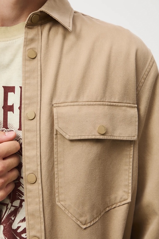 Koszula męska z kołnierzykiem klasycznym gładka RW25-KDM401 beżowy