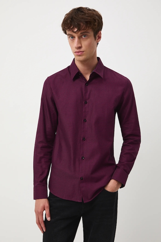 Košile pánská s klasickým límcem s jemným vzorem klasický burgundské RW25-KDM700