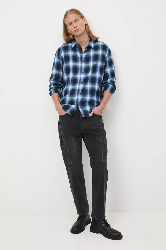Koszula męska z kołnierzykiem klasycznym w kratę RW25-KDM804 granatowy RW25