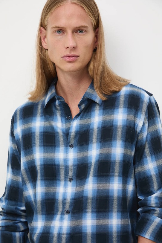 Koszula męska z kołnierzykiem klasycznym w kratę granatowy RW25-KDM804