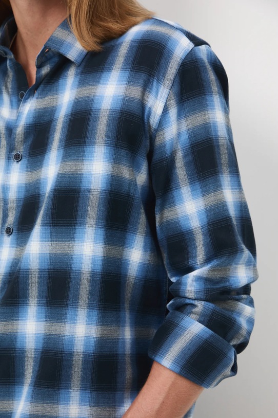 Koszula męska z kołnierzykiem klasycznym w kratę RW25-KDM804 granatowy