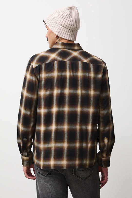 Odzież Koszula męska z kołnierzykiem klasycznym w kratę RW25-KDM804 brązowy