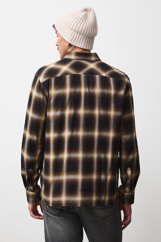 Odzież Koszula męska z kołnierzykiem klasycznym w kratę RW25-KDM804 brązowy