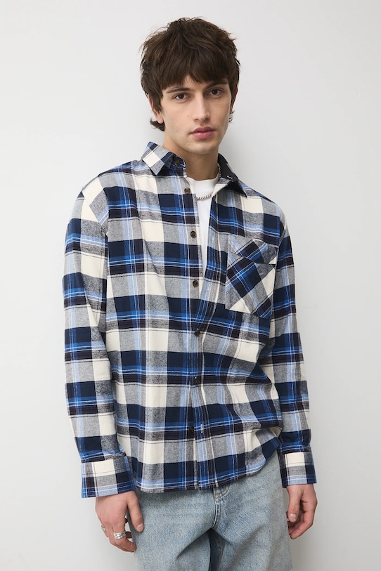 Oblečenie Bavlnená košeľa s klasickým károvaným golierom RW25-KDM903 tmavomodrá