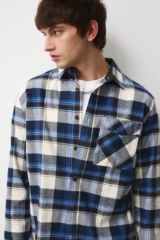 Bavlnená košeľa s klasickým károvaným golierom RW25-KDM903 tmavomodrá