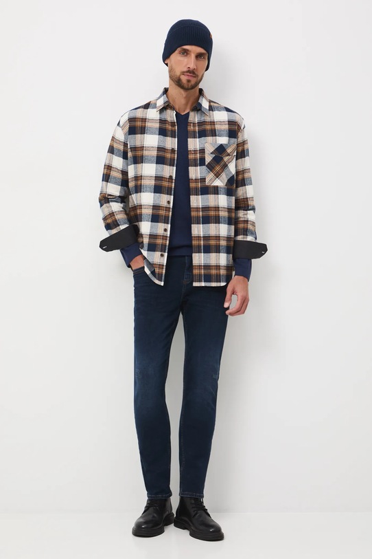 Bavlněná košile pánská s klasickým límcem a károvaným vzorem klasický béžová RW25-KDM903