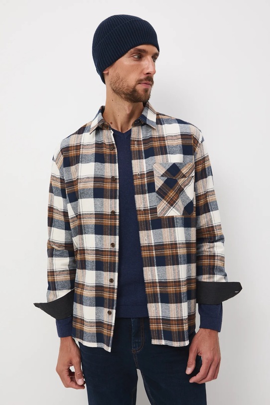 Bavlněná košile pánská s klasickým límcem a károvaným vzorem RW25-KDM903 béžová RW25