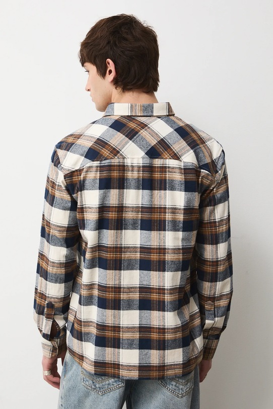 Oblečení Bavlněná košile pánská s klasickým límcem a károvaným vzorem RW25-KDM903 béžová