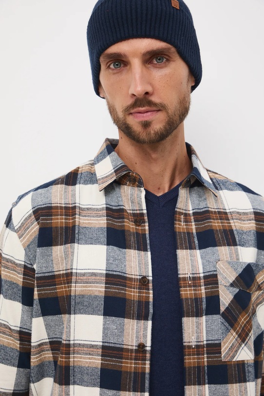 Bavlněná košile pánská s klasickým límcem a károvaným vzorem béžová RW25-KDM903