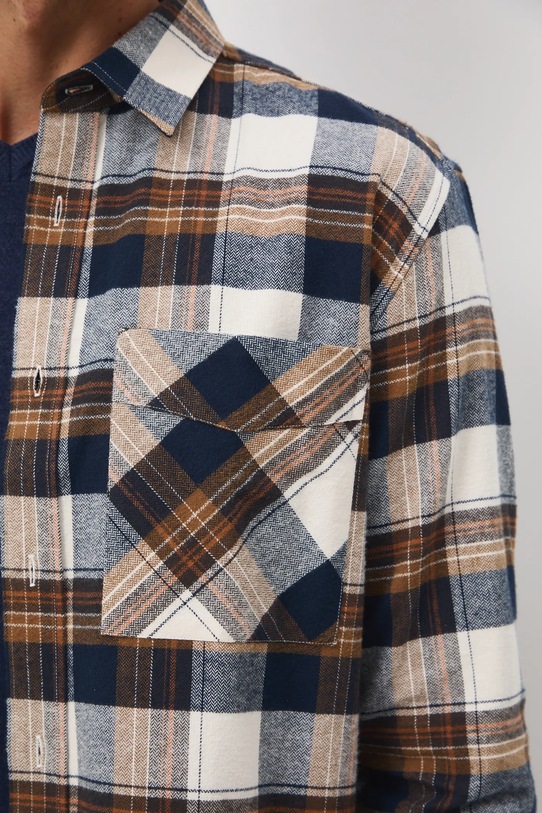 Bavlněná košile pánská s klasickým límcem a károvaným vzorem RW25-KDM903 béžová