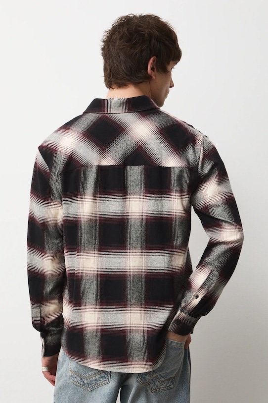 Odzież Koszula bawełniana męska z kołnierzykiem klasycznym w kratę RW25-KDM904 brązowy