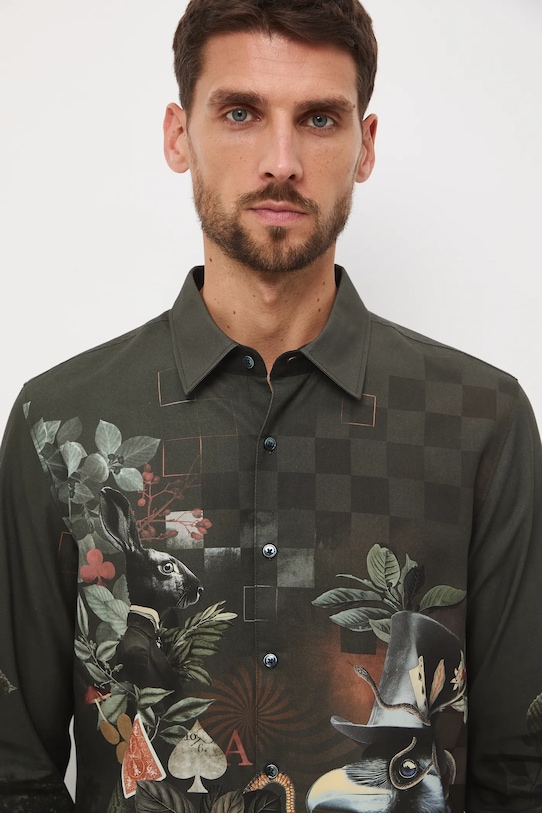 Koszula męska z kołnierzykiem klasycznym wzorzysta multicolor RW25-KDM907