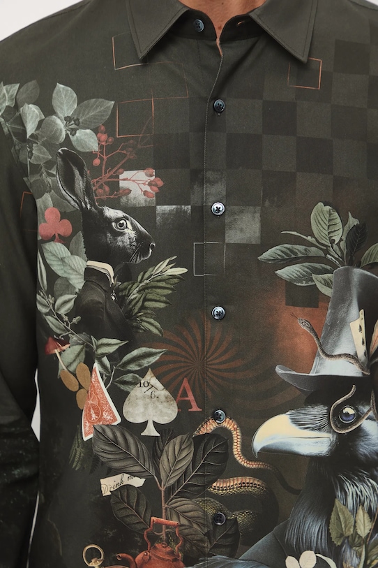 Koszula męska z kołnierzykiem klasycznym wzorzysta RW25-KDM907 multicolor