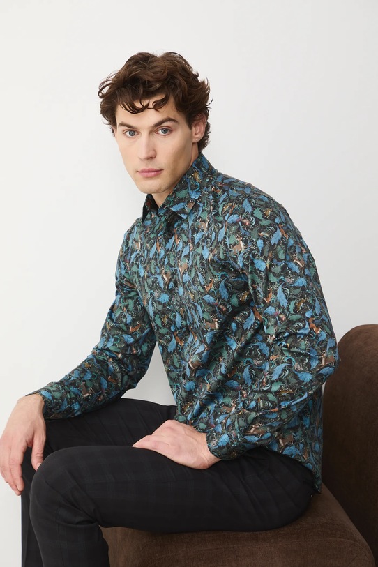 Koszula męska z kołnierzykiem klasycznym wzorzysta casual multicolor RW25-KDMA20