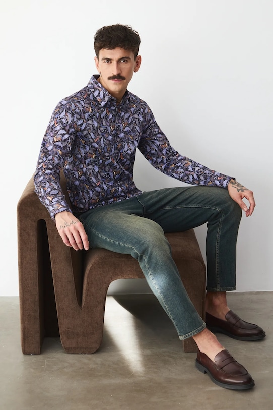 Koszula męska z kołnierzykiem klasycznym wzorzysta casual multicolor RW25-KDMA20