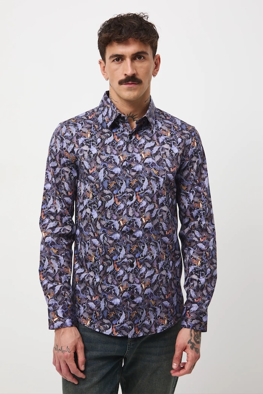 Koszula męska z kołnierzykiem klasycznym wzorzysta multicolor RW25-KDMA20