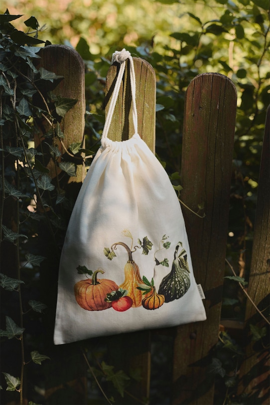 Worek do przechowywania bawełniany z nadrukiem 30 x 40 cm beżowy RW25-KEU603