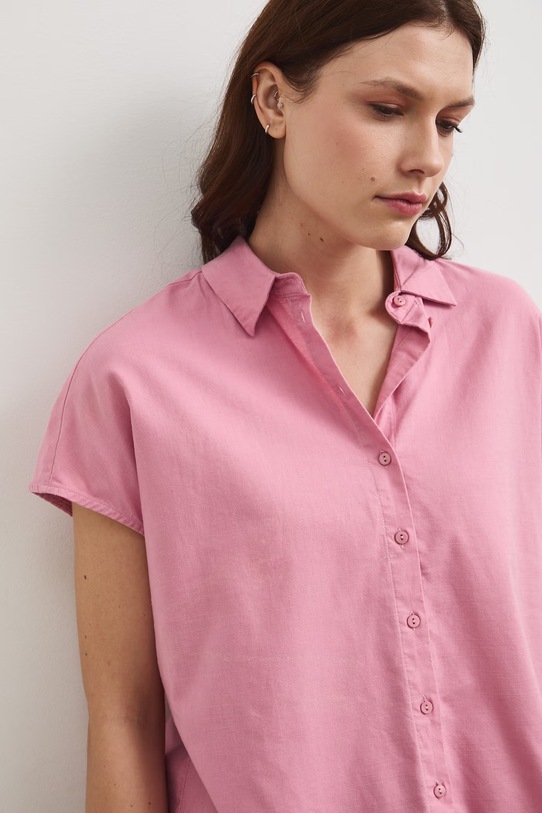 Koszula z domieszką lnu damska gładka RW25-KKD102 różowy