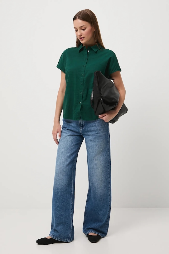 Medicine cămașă din amestec de in scurt verde RW25-KKD102