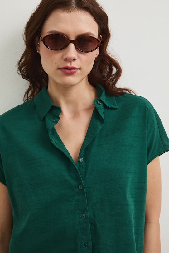 Košeľa s prímesou ľanu Medicine zelená RW25-KKD102