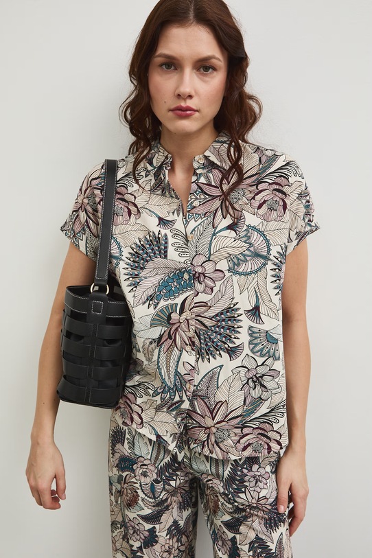 Koszula z domieszką lnu damska wzorzysta casual multicolor RW25-KKD102