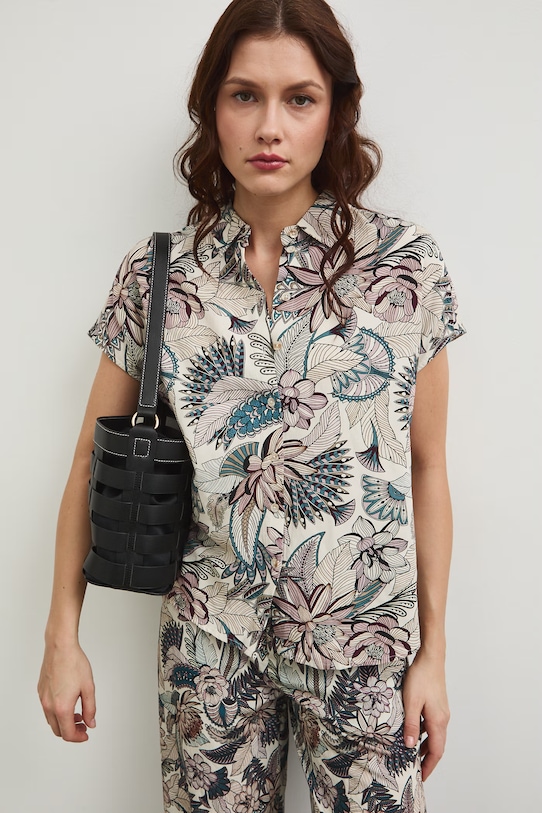 Koszula z domieszką lnu damska wzorzysta casual multicolor RW25-KKD102