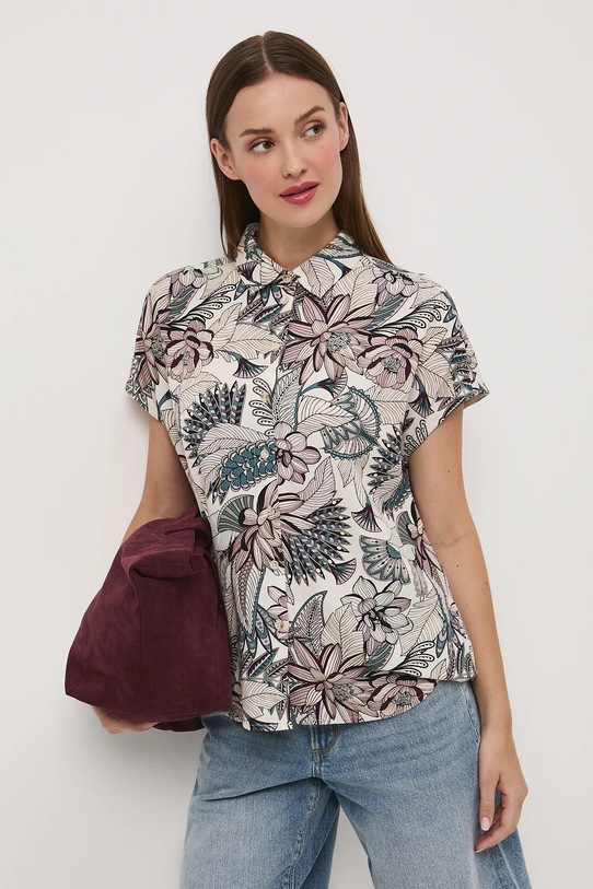 Koszula z domieszką lnu damska wzorzysta casual multicolor RW25-KKD102