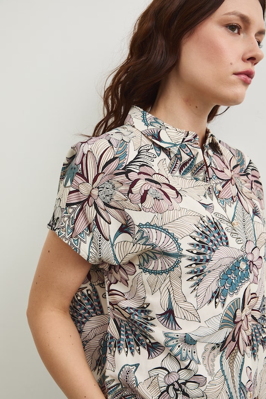 Koszula z domieszką lnu damska wzorzysta multicolor RW25-KKD102