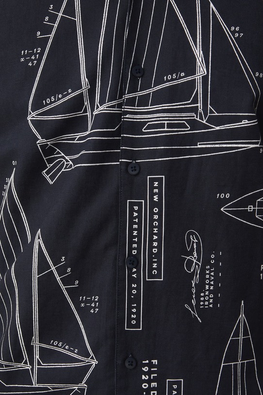 Lněná košile pánská s límečkem typu resort se vzorem RW25-KKM102 námořnická modř