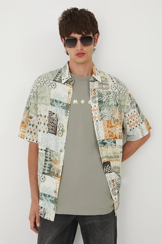 Koszula męska z kołnierzykiem wzorzysta casual multicolor RW25-KKM202