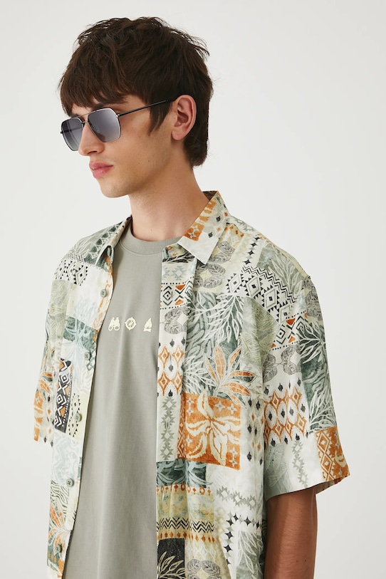 Koszula męska z kołnierzykiem wzorzysta multicolor RW25-KKM202