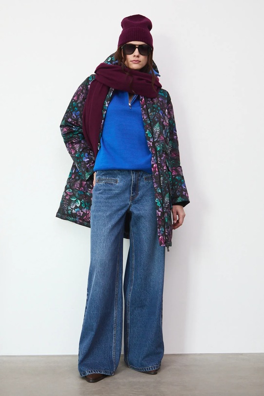 Parka damska oversize wzorzysta z kapturem multicolor RW25-KPD811